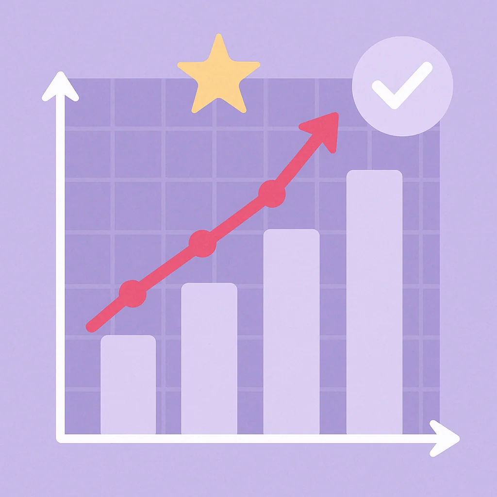 Flat-style infographic showing a progress chart with upward-trending bars and a rising line graph, symbolising exam score improvement