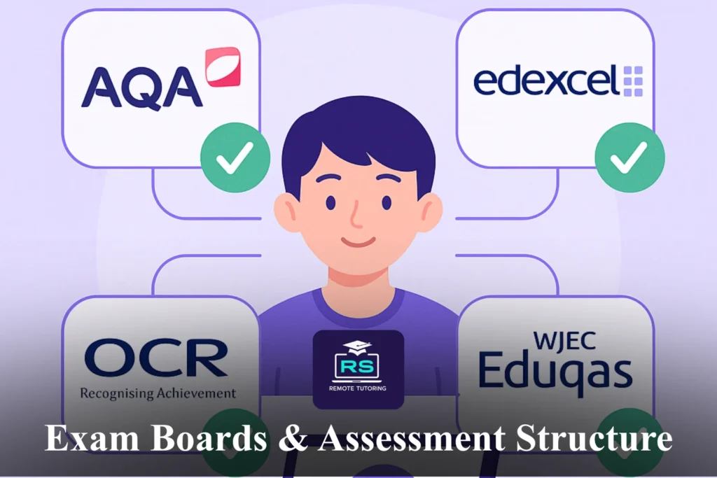 Illustration of GCSE Computer Science tutor supporting AQA, OCR, and Edexcel exam boards.