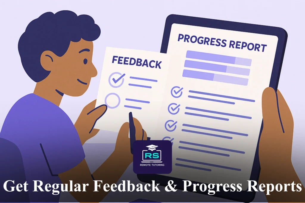 Illustration showing GCSE Computer Science tutor providing feedback and progress reports to students.