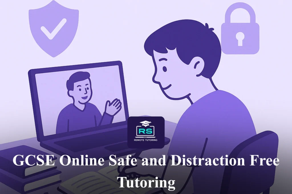 Illustration of GCSE online tutoring platform offering safe and distraction-free learning environment.