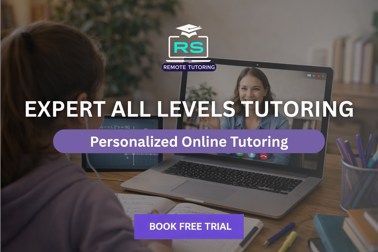 Student in a one-to-one online tutoring lesson with RS Remote Tutoring