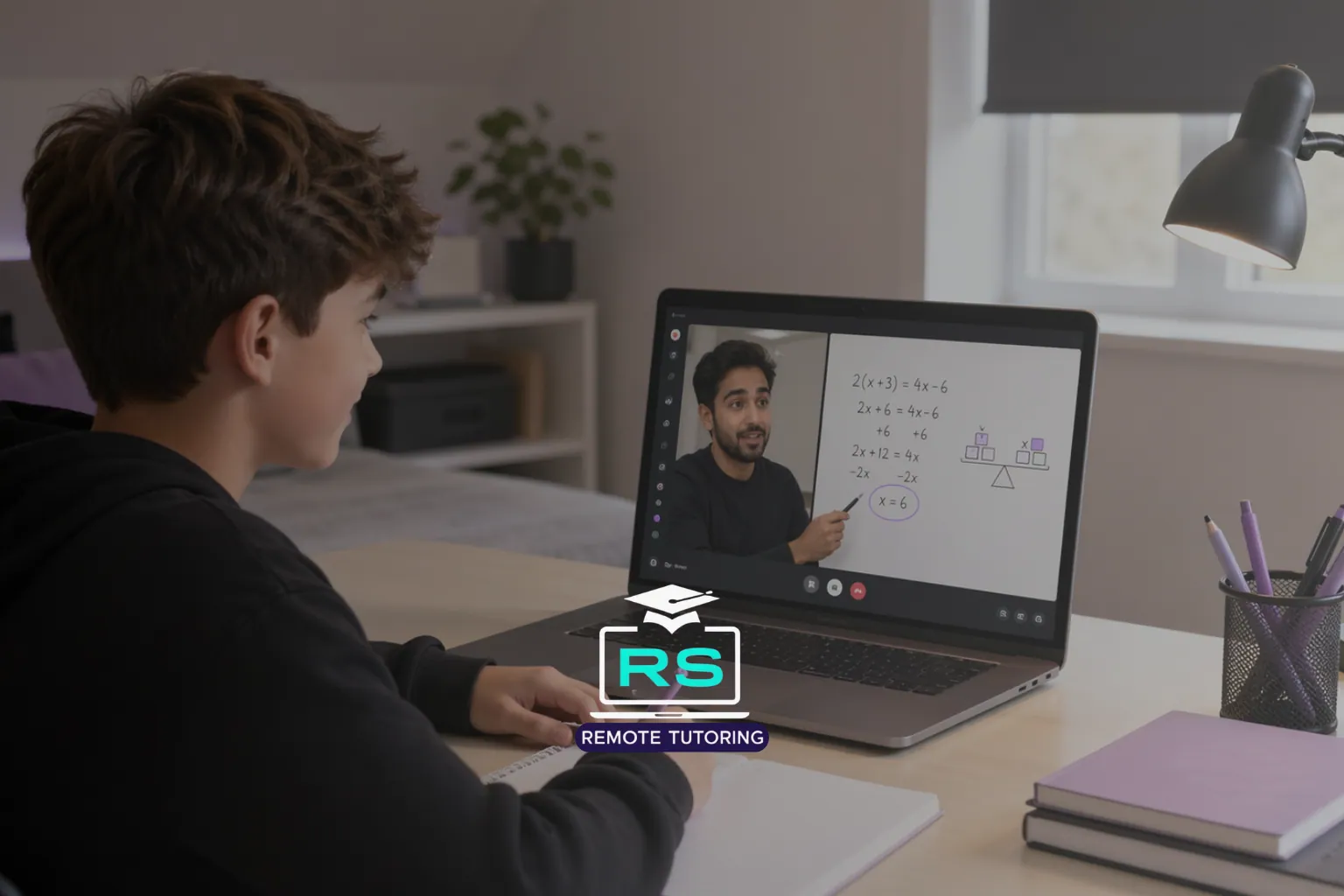 KS3 student attending a one-to-one online tutoring lesson from home