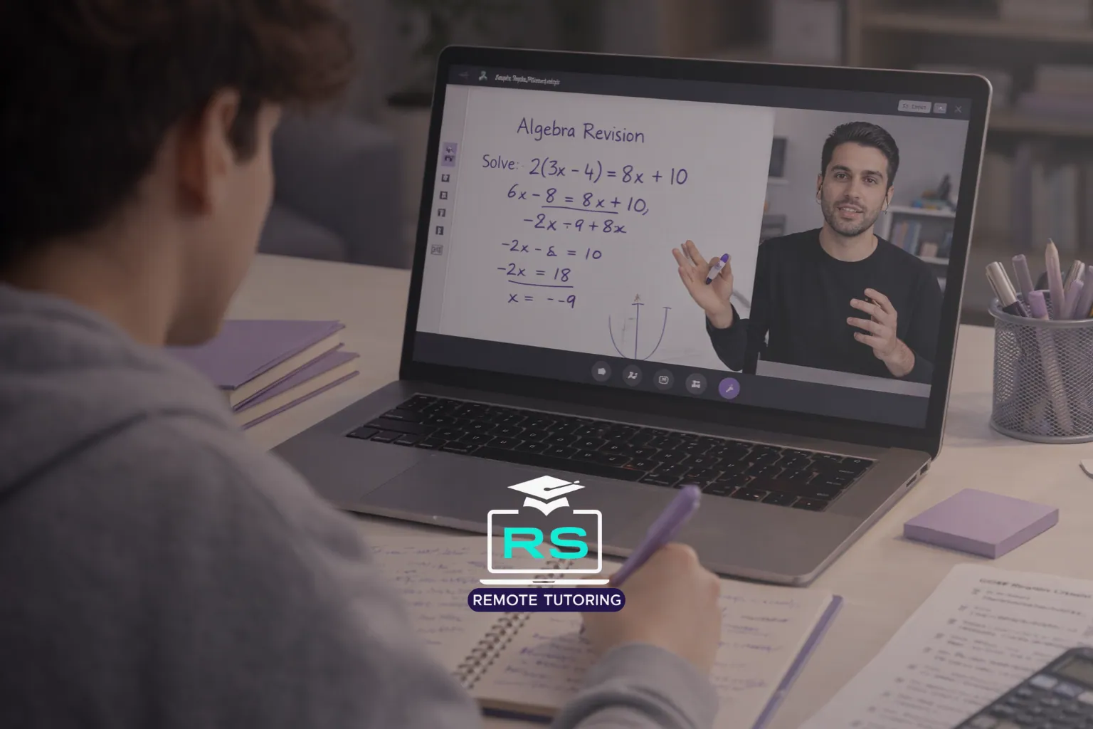 Online GCSE tutor explaining concepts using a digital whiteboard