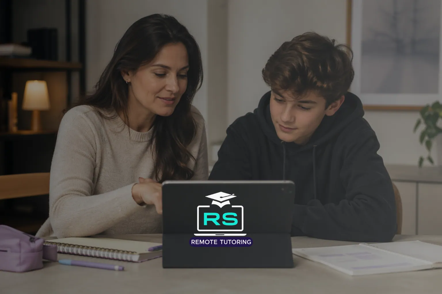 Parent and KS3 student reviewing tutoring progress together at home