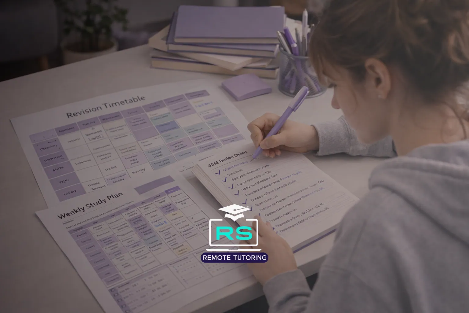 Student following a personalised GCSE revision timetable at home