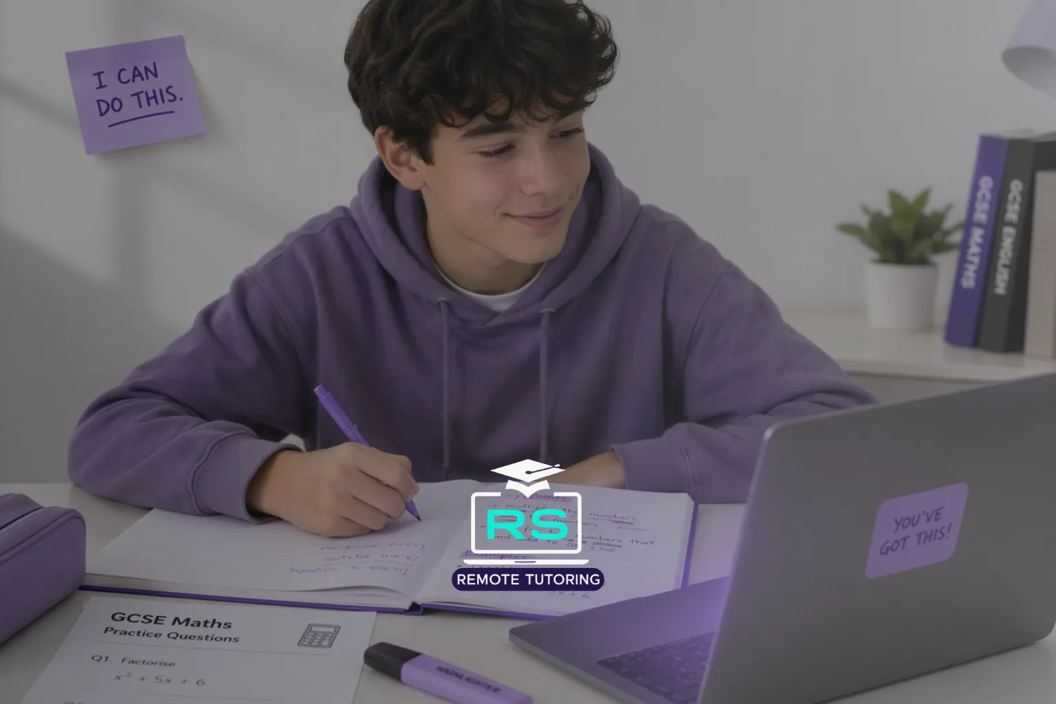 Student preparing for GCSE resit exams with online tutor support