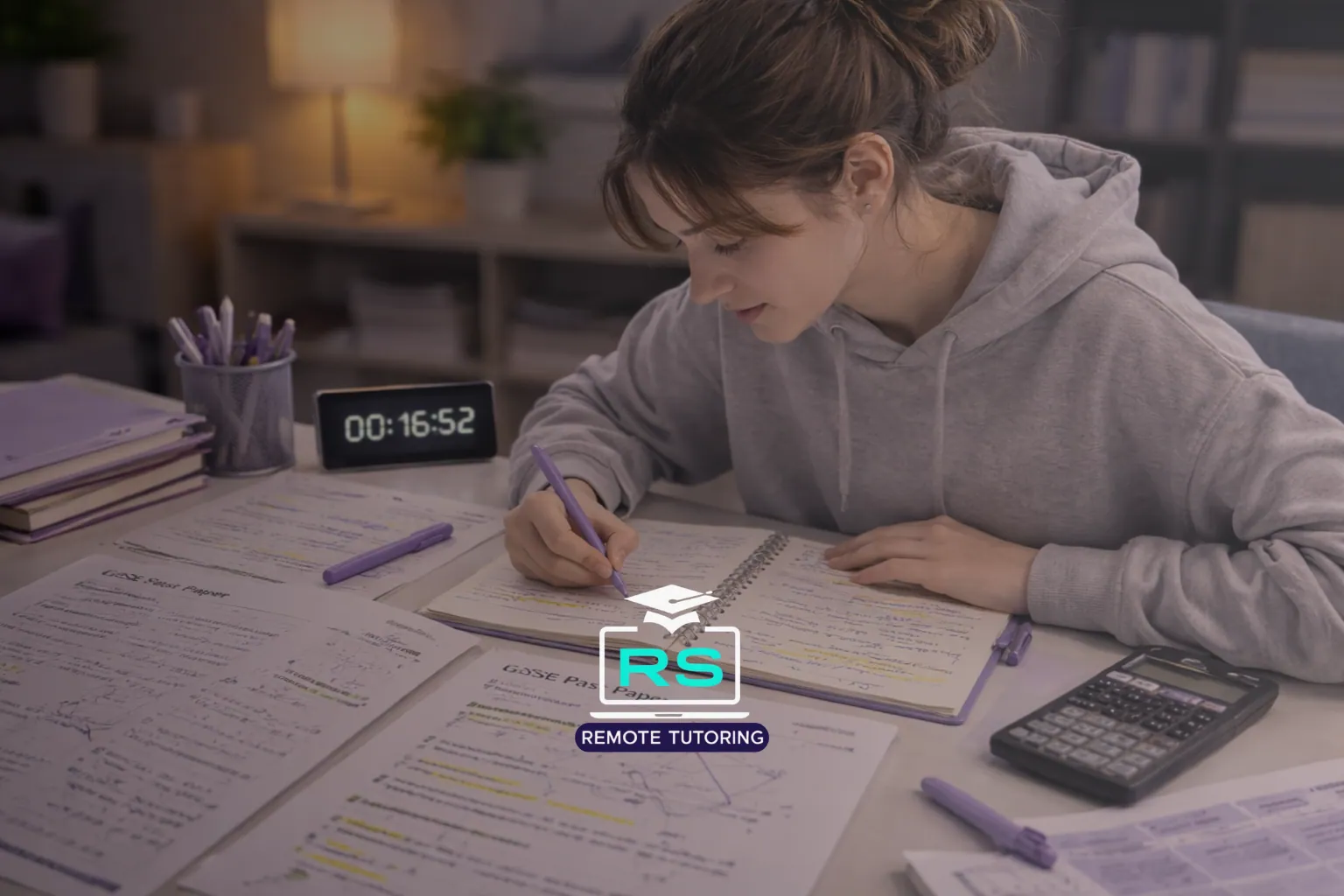 Student taking part in intensive GCSE revision crash course before exams