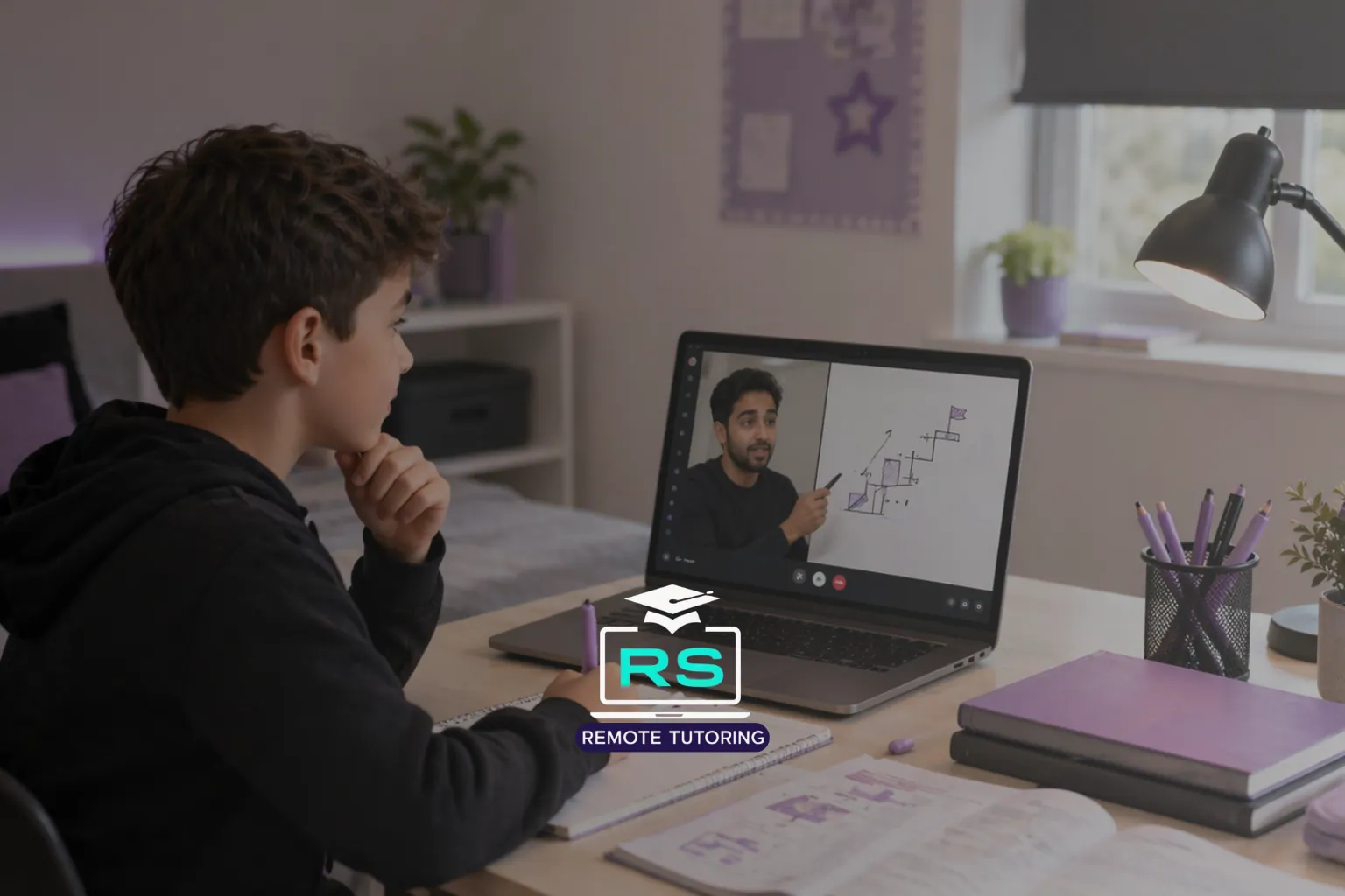 Year 7 student receiving online support while adjusting to secondary school learning