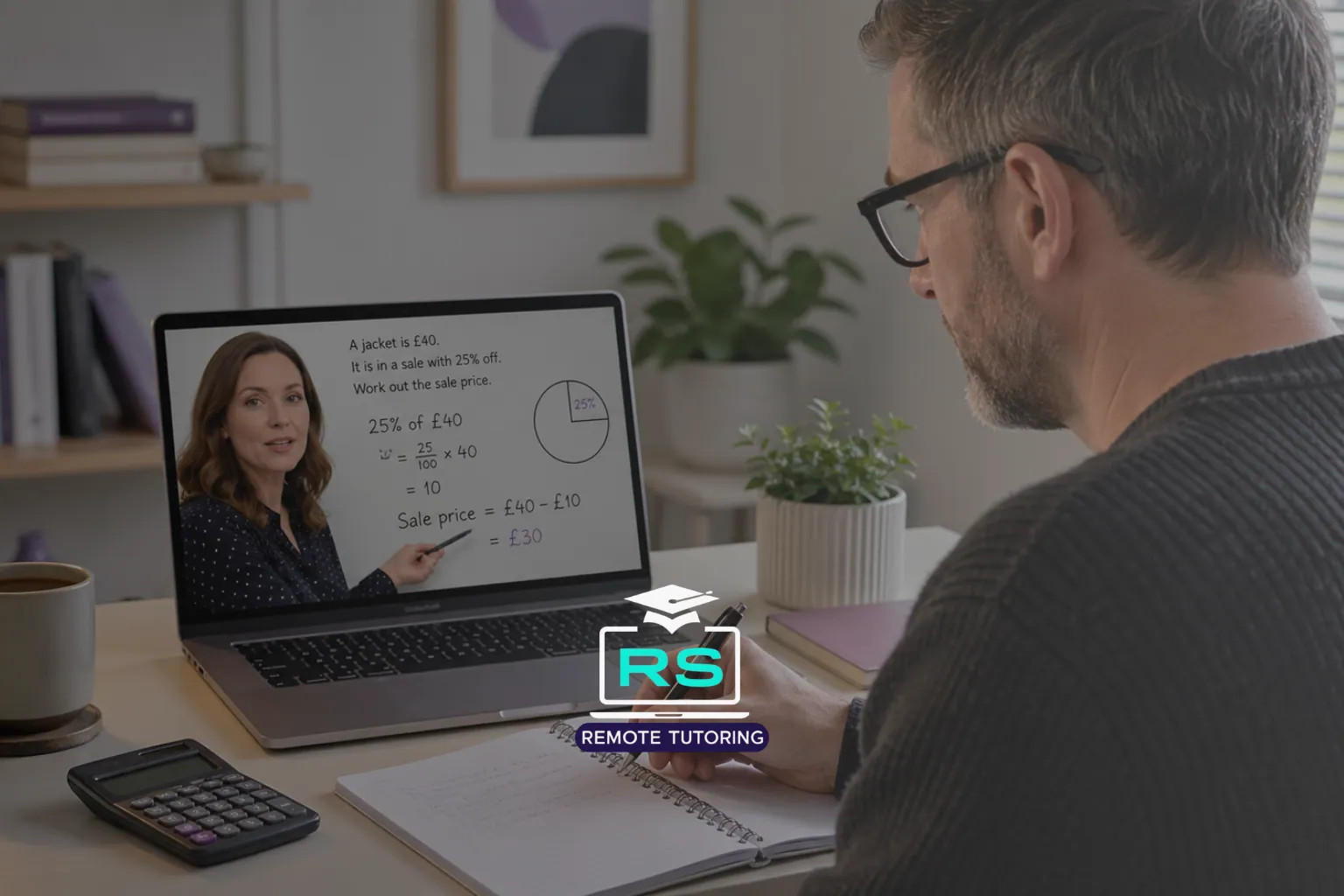 Adult learner studying Functional Skills Maths Level 2 from home