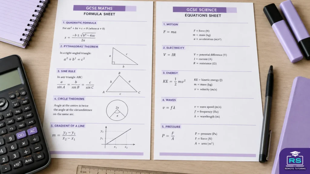 GCSE Maths and Science Formula Sheets