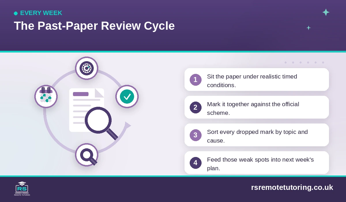 Tutor-led GCSE past paper practice and review cycle