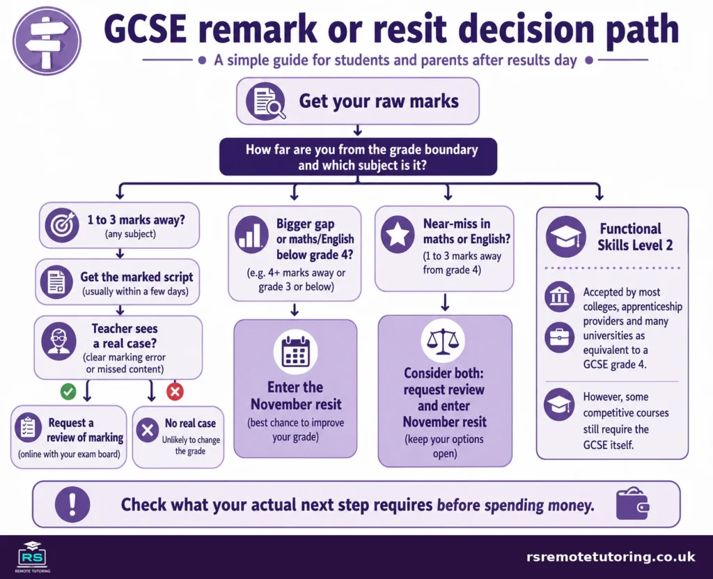GCSE Remark or Resit? What to Do After Results Day 2026 2 Teacher and student reviewing a marked GCSE script against the mark scheme before requesting a review of marking