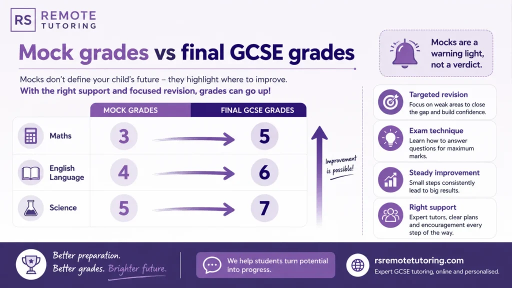 Chart comparing typical Year 11 mock grades with final GCSE grades after targeted revision
