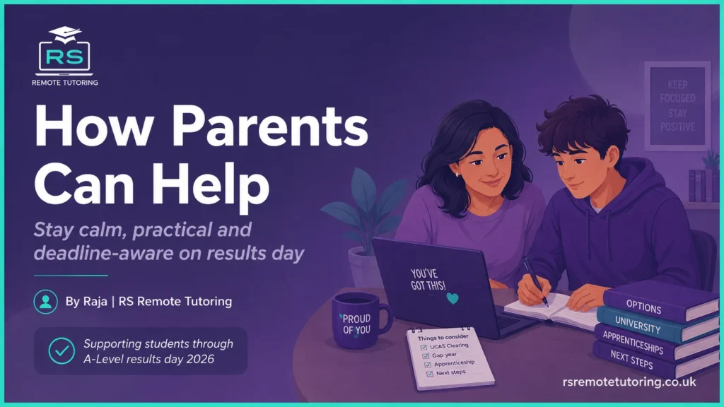 A-Level Results Day 2026: UCAS, Clearing, Remarks and Next Steps 5 Parent supporting a student while reviewing UCAS Clearing and other options after A-Level results day
