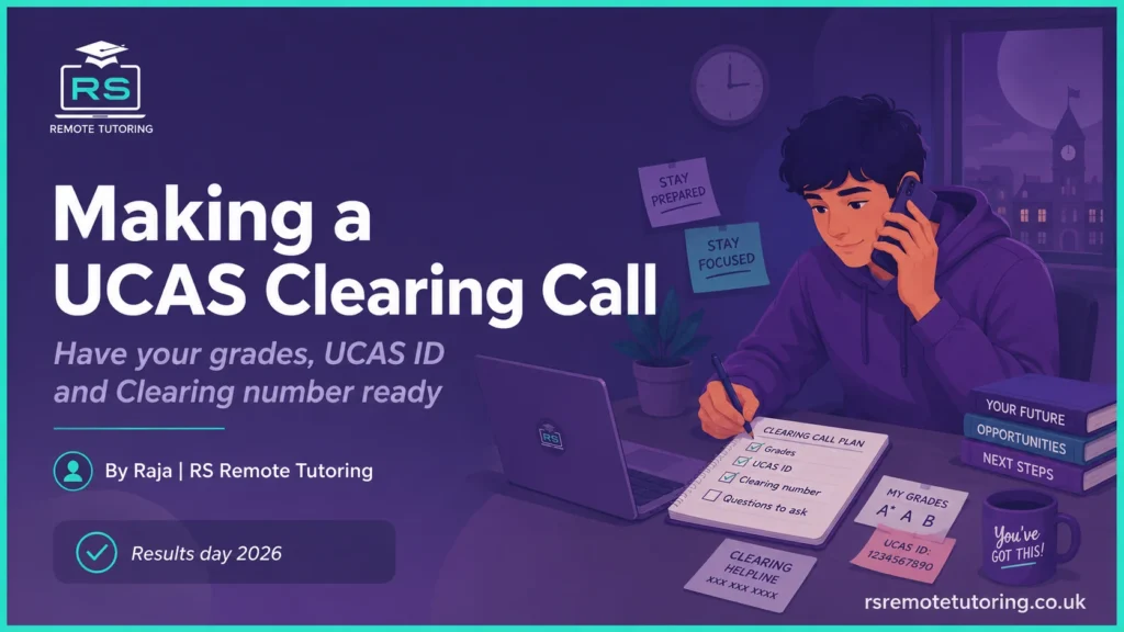 A-Level Results Day 2026: UCAS, Clearing, Remarks and Next Steps 2 Student making a UCAS Clearing call with their grades, UCAS ID and Clearing number ready