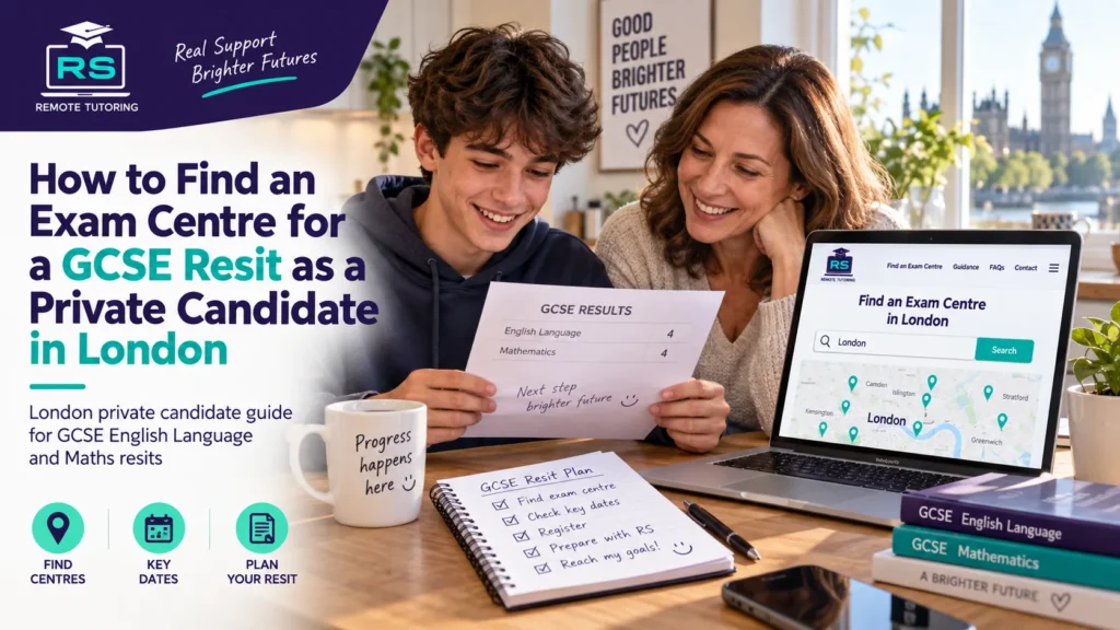 How to Find an Exam Centre for a GCSE Resit as a Private Candidate in London 1 Student and parent searching for a GCSE resit exam centre in London as a private candidate