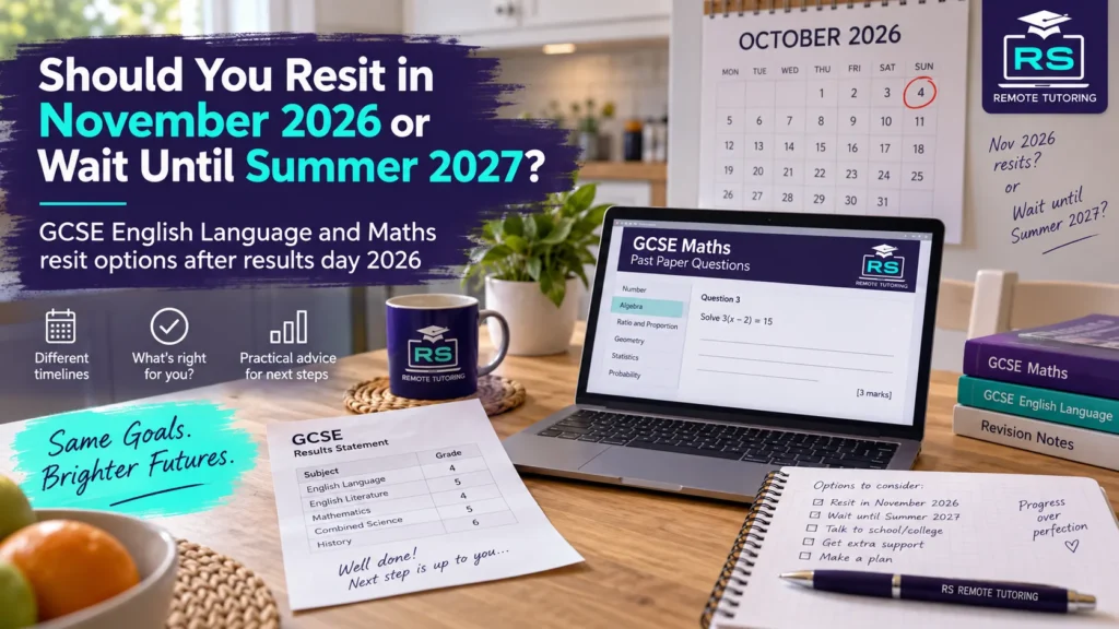 GCSE results slip and calendar with the 4 October 2026 resit entry deadline circled