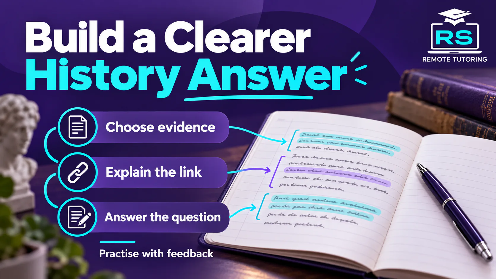 History answer prompts: choose evidence, explain the link and answer the question.