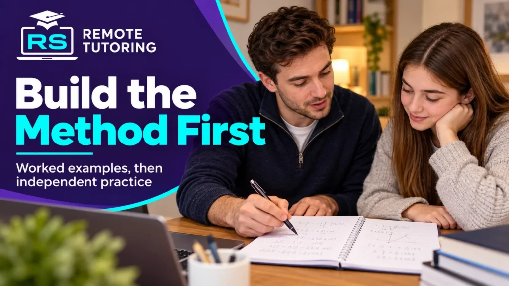 GCSE Maths Worksheets vs Past Papers: Which Should You Use First? 2 Tutor writing a worked example in a notebook while a student watches during a tutoring session