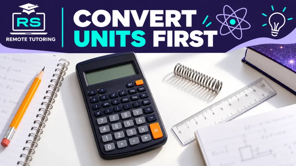 GCSE Physics Maths Skills Checklist: Equations, Graphs and Standard Form 2 Scientific calculator, ruler, spring and spiral notebook with a pencil laid out on a white desk