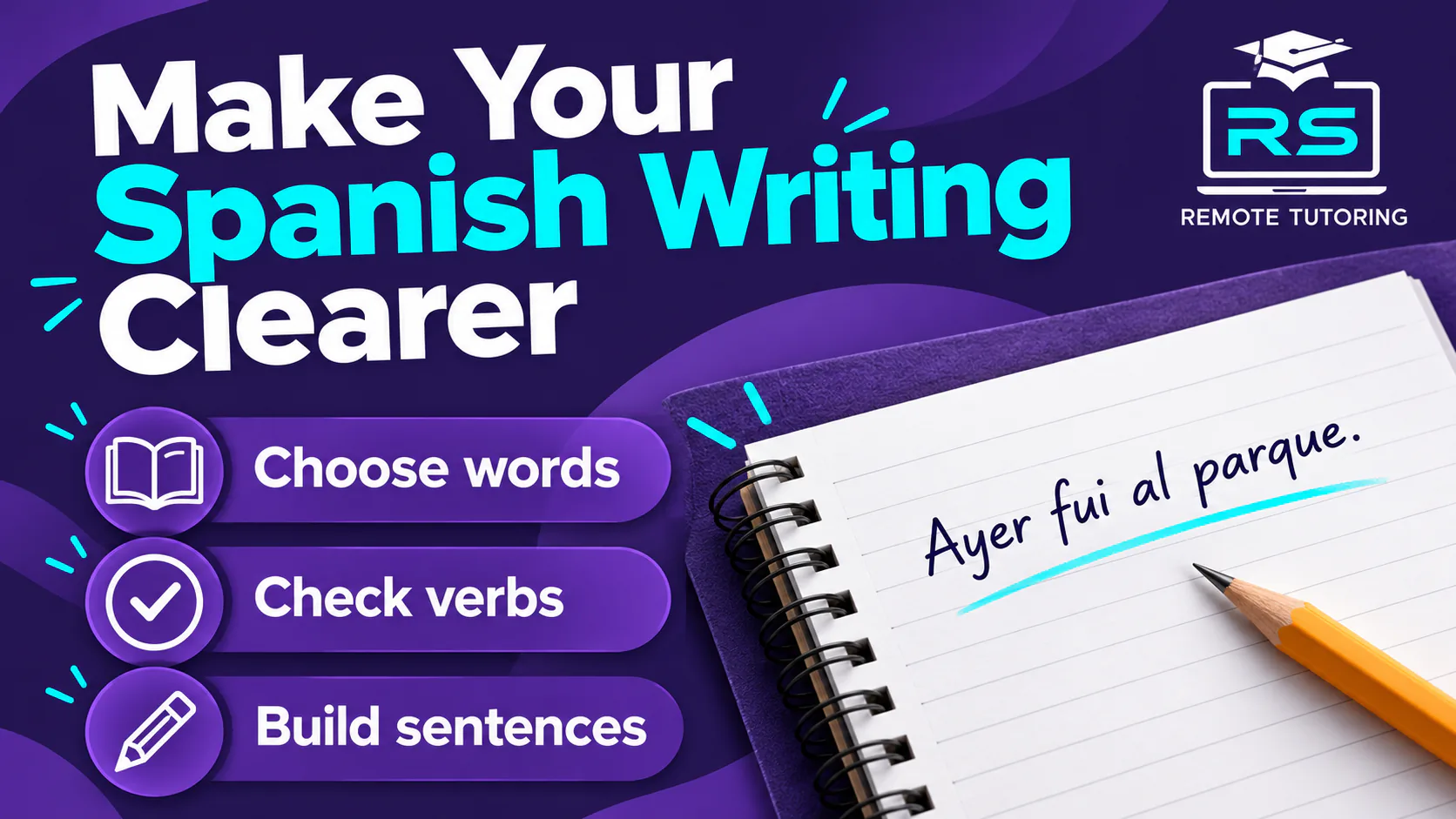 Spanish writing prompts: choose words, check verbs and build sentences.